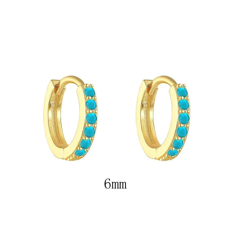 925 Silver Turquoise Stud Earrings for Women - Small Bling Aretes Jewelry