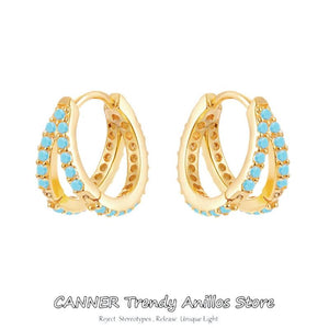 925 Silver Turquoise Stud Earrings for Women - Small Bling Aretes Jewelry