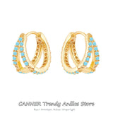 925 Silver Turquoise Stud Earrings for Women - Small Bling Aretes Jewelry