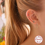 925 Silver Turquoise Stud Earrings for Women - Small Bling Aretes Jewelry