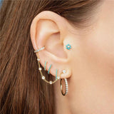 925 Silver Turquoise Stud Earrings for Women - Small Bling Aretes Jewelry