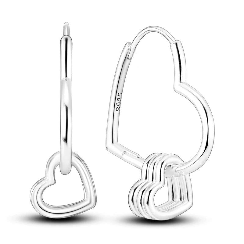 925 Silver & Rose Heart Earrings Triple Love Women's Jewelry