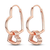 925 Silver & Rose Heart Earrings Triple Love Women's Jewelry