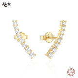 Round Zircon 925 Silver Stud Earrings For Women Minimalism Jewelry