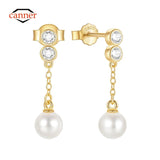 Round Pearl Sterling Silver Earrings for Women Wedding Party