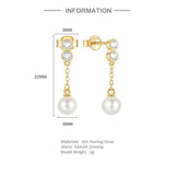 Round Pearl Sterling Silver Earrings for Women Wedding Party