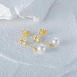 Round Pearl Sterling Silver Earrings for Women Wedding Party