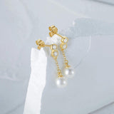 Round Pearl Sterling Silver Earrings for Women Wedding Party