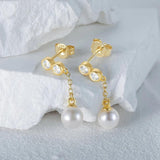 Round Pearl Sterling Silver Earrings for Women Wedding Party