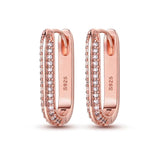 925 Silver Rose U-Shaped Earrings Double Pav