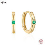 Green Zircon 925 Silver Hoop Earrings Minimalist 18K Girls Fine Jewelry