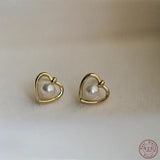 925 Silver Plated Love Pearl Earrings For Women Party Jewelry Gift