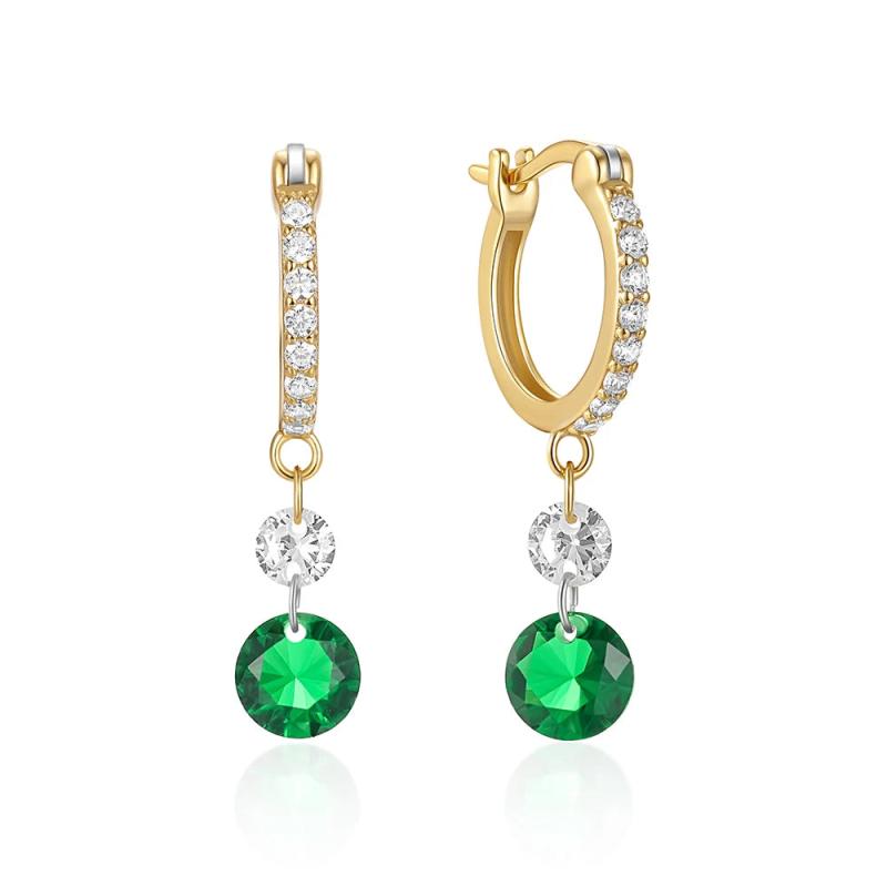 Green Zircon Silver Hoop Earrings With Diamond 18k Ins 925 Gilrs Jewelry