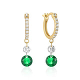 Green Zircon Silver Hoop Earrings With Diamond 18k Ins 925 Gilrs Jewelry