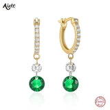 Green Zircon Silver Hoop Earrings With Diamond 18k Ins 925 Gilrs Jewelry