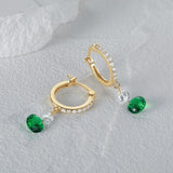 Green Zircon Silver Hoop Earrings With Diamond 18k Ins 925 Gilrs Jewelry