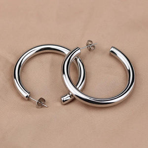 925 Silver Thick Round Circle Hoop Earring Punk Hiphop Party Gift