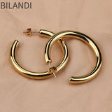 925 Silver Thick Round Circle Hoop Earring Punk Hiphop Party Gift