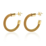 Vintage Woven Mesh C Shape Hoop Earrings Waterproof 18K Plated