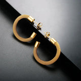 Vintage Woven Mesh C Shape Hoop Earrings Waterproof 18K Plated