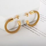 Vintage Woven Mesh C Shape Hoop Earrings Waterproof 18K Plated