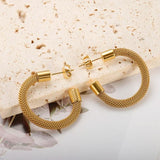 Vintage Woven Mesh C Shape Hoop Earrings Waterproof 18K Plated