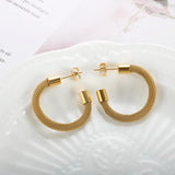 Vintage Woven Mesh C Shape Hoop Earrings Waterproof 18K Plated