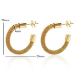 Vintage Woven Mesh C Shape Hoop Earrings Waterproof 18K Plated