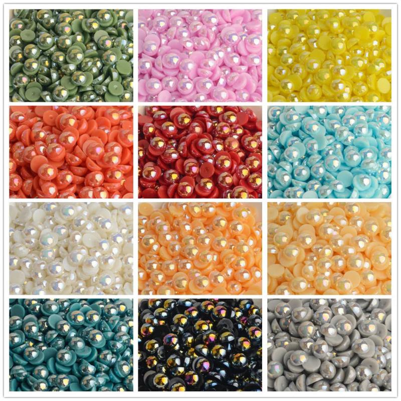 3-12mm AB Pearl Non Hotfix Flat Back Glitters for Nail Art DIY