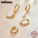 925 Silver Star Moon Heart Stud Earrings Plated Stud Earrings For Women