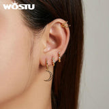 925 Silver Star Moon Heart Stud Earrings Plated Stud Earrings For Women