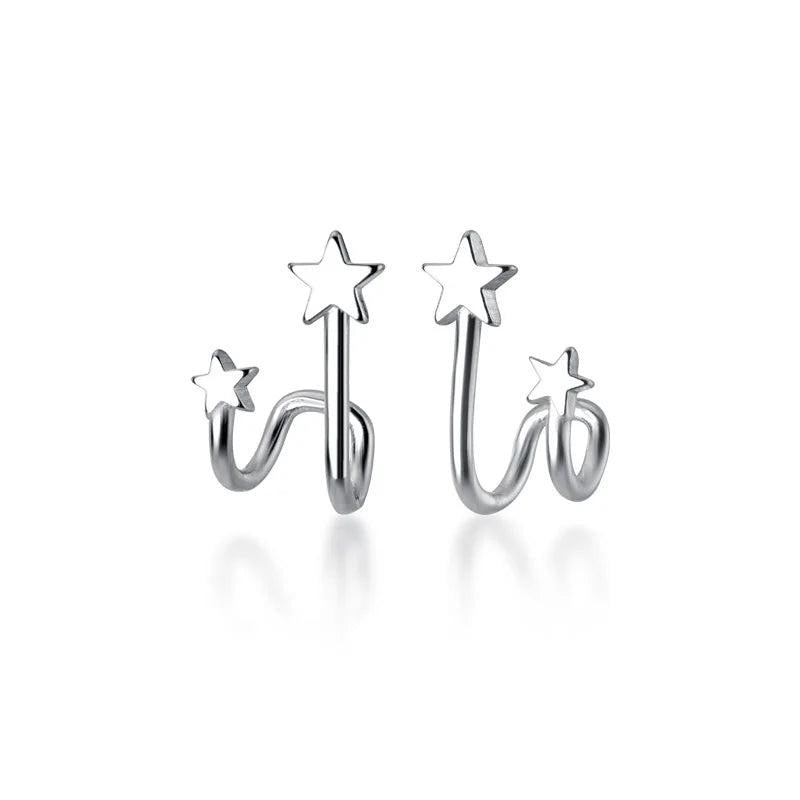 925 Silver Double Star Stud Earrings for Women