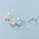 925 Silver Double Star Stud Earrings for Women
