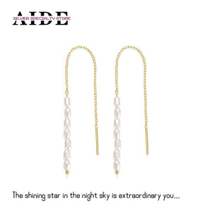 925 Silver Pearl Tassel Stud Earrings Jewelry Chain Earring