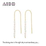 925 Silver Pearl Tassel Stud Earrings Jewelry Chain Earring