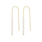 925 Silver Pearl Tassel Stud Earrings Jewelry Chain Earring