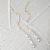 925 Silver Pearl Tassel Stud Earrings Jewelry Chain Earring