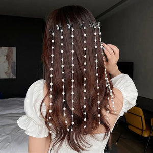 Korean Braided Pearl Tassel Hairpin Chain Butterfly Hair Jewelry