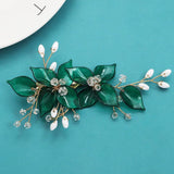 Green Flower Hairpins Side Clips Rhinestone Hair Combs for Bride Wedding