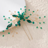 Green Flower Hairpins Side Clips Rhinestone Hair Combs for Bride Wedding