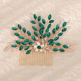 Green Flower Hairpins Side Clips Rhinestone Hair Combs for Bride Wedding