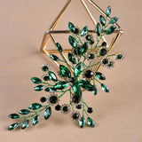Green Flower Hairpins Side Clips Rhinestone Hair Combs for Bride Wedding