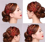 Red Rhinestone Hair Vine Chinese Wedding Accessories