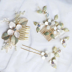 Opal Crystal Hairpins Flower Leaf Headpieces Headdress Brides Women Hair Combs