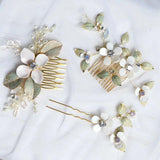Opal Crystal Hairpins Flower Leaf Headpieces Headdress Brides Women Hair Combs