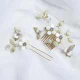 Opal Crystal Hairpins Flower Leaf Headpieces Headdress Brides Women Hair Combs