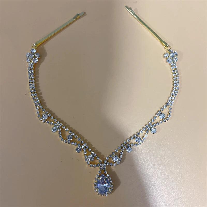 Boho Bride Rhinestone Head Chain Hair Accessories Water Drop Pendant