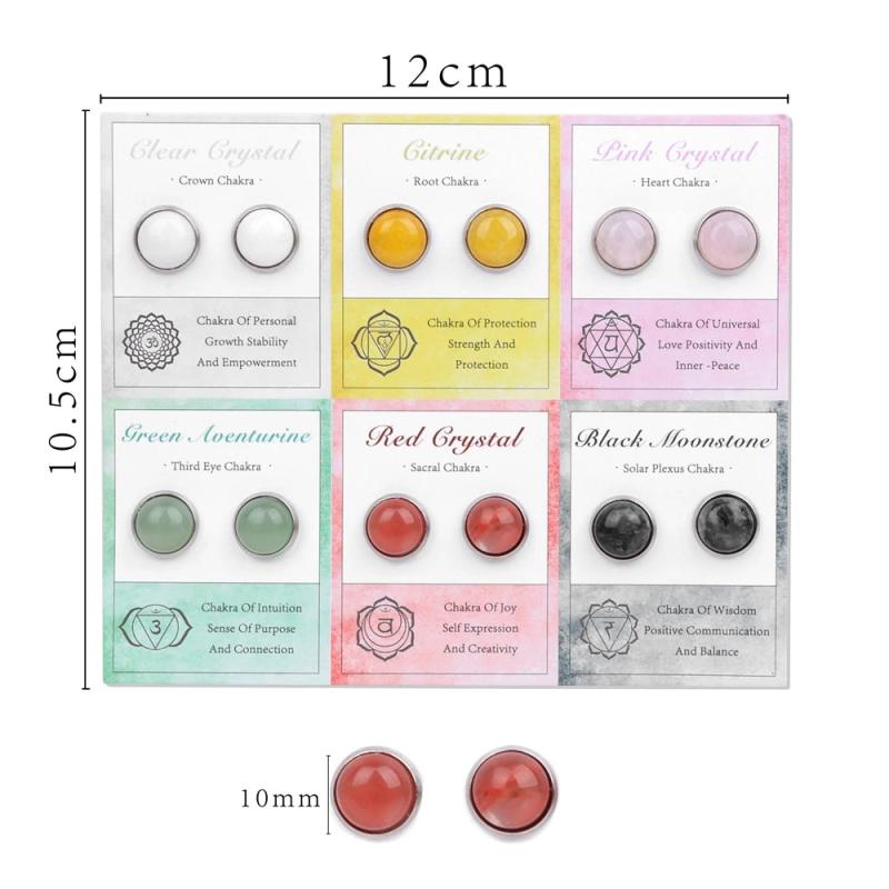 6 Pairs/Set Druzy Crystal Stone Stud Earrings