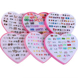 36 Pairs Plastic Peach Heart Rhinestone Ear Studs for Girls-ER230616