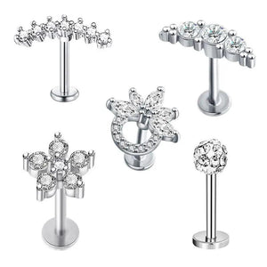 5PC Zircon Stainless Steel Flowers Moon Piercing Set